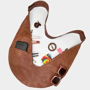 SASH Women's Brown Leather Ergonomic & Adjustable Sling Bag - EUC